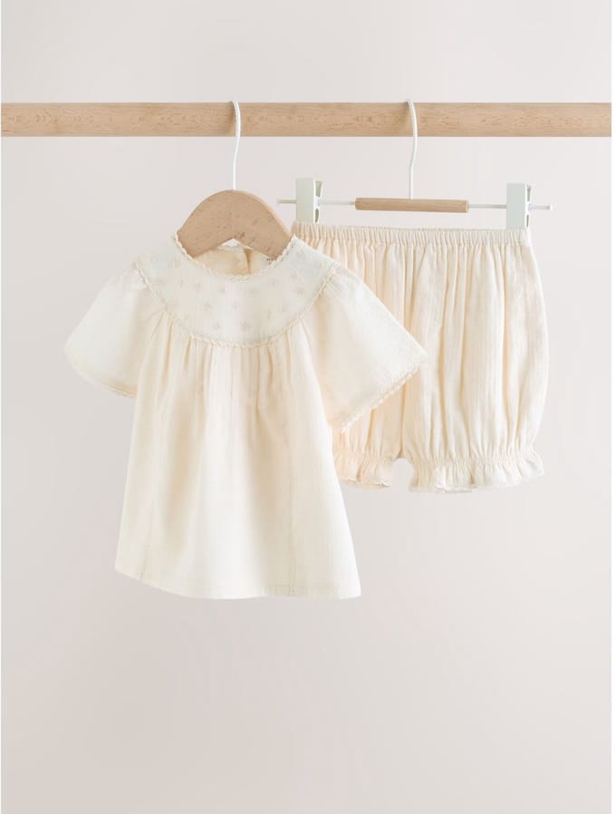 Next - Meisjes - 2-delige babyset van geweven top en short - Crème
