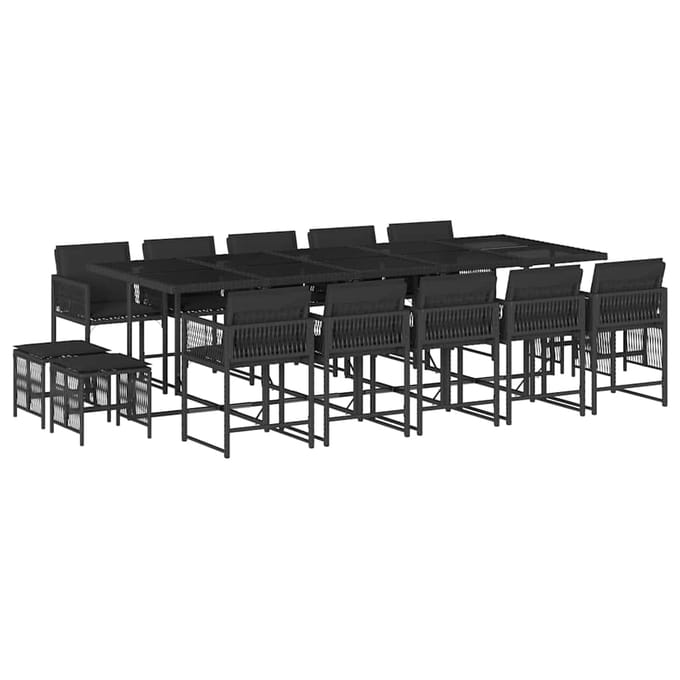 vidaXL - 15-delige - Tuinset - met - kussens - poly - rattan - zwart
