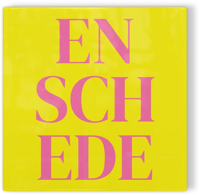 Tegeltje Enschede - geel roze - tegeltje stad - tegeltje met tekst