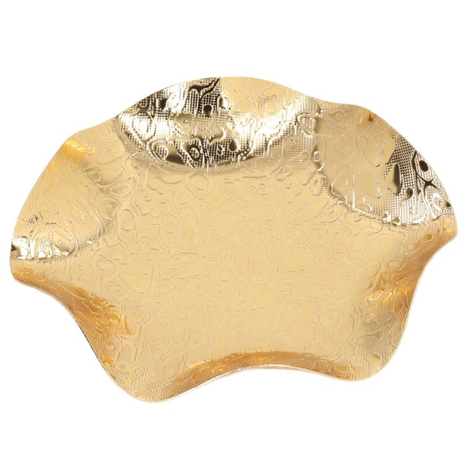 Gouden Fruitschaal Hand Elektroplating Proces Mooi Patroon Gladere Oppervlakken Snackschotel voor beige