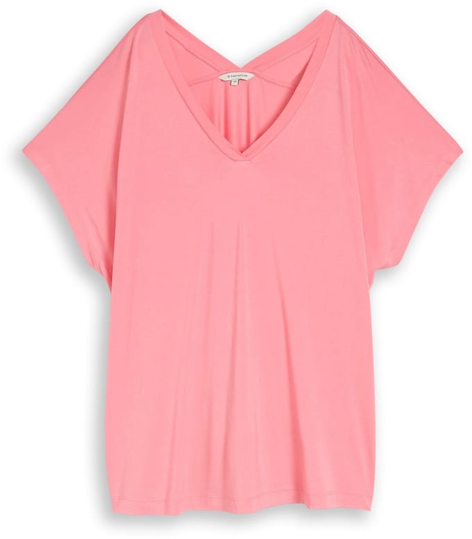 Tom Tailor - Plus Size - T-shirt met V-hals - Maat 52 - soft fuchsia pink
