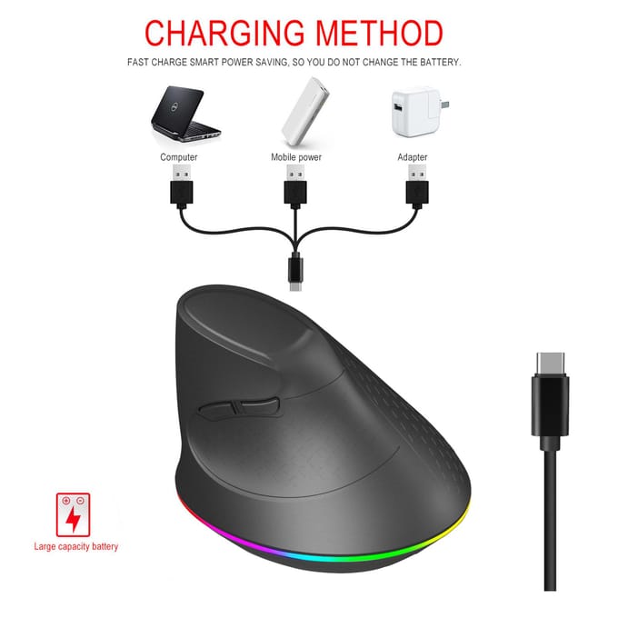 Draadloze Dual-mode Muis 2.4GBT5.1 Computermuis Gamingmuis Ergonomisch Stil Windows zwart