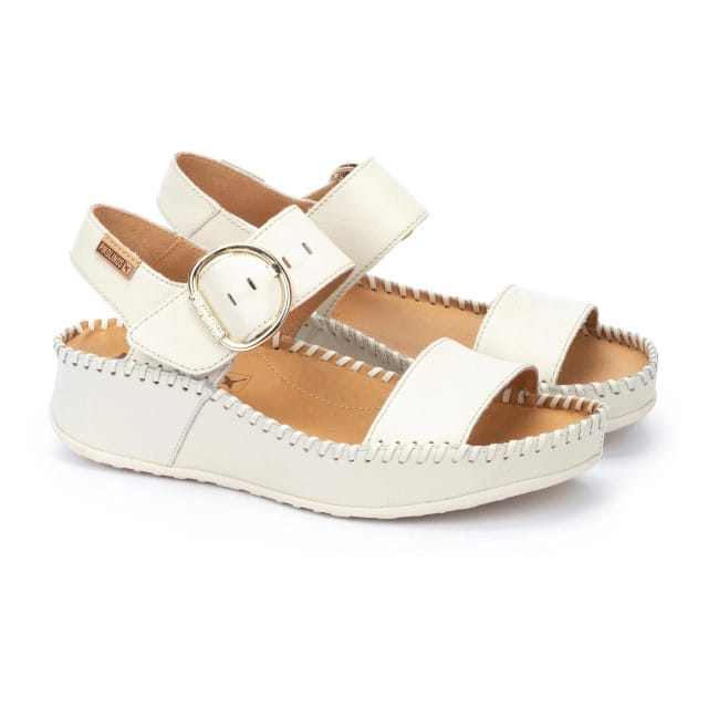 Pikolinos Witte leren sandalen Marina - Spronghoogte 5cm