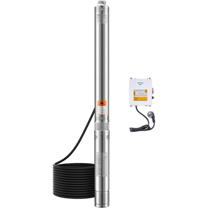 Pompe submersible pour puits profond 750W Acier inoxydable Pompe à eau 210ft 65L/min