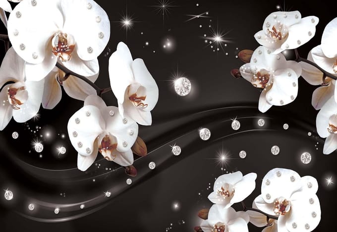 Fotobehang Flowers Orchids Pattern | PANORAMIC - 250cm x 104cm | 130g/m2 Vlies