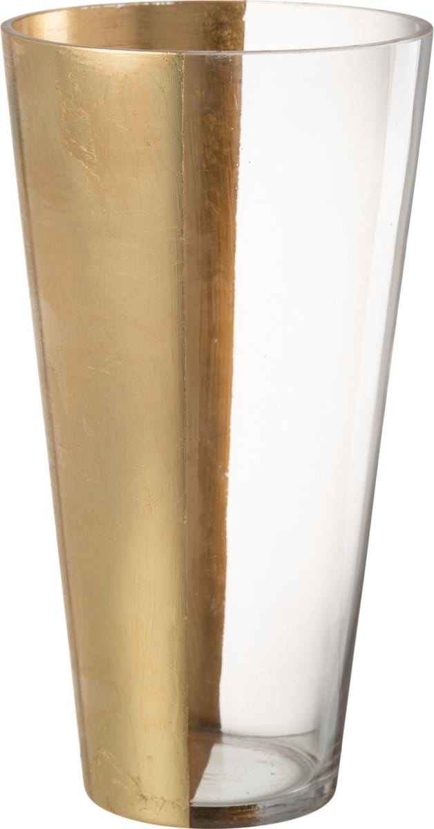 J-Line vaas Moa - glas - transparant/goud - 35 cm hoog