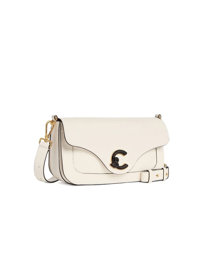 COCCINELLE Leren schoudertas handtas C-Me Calf & Marb Handbag Pearl crème