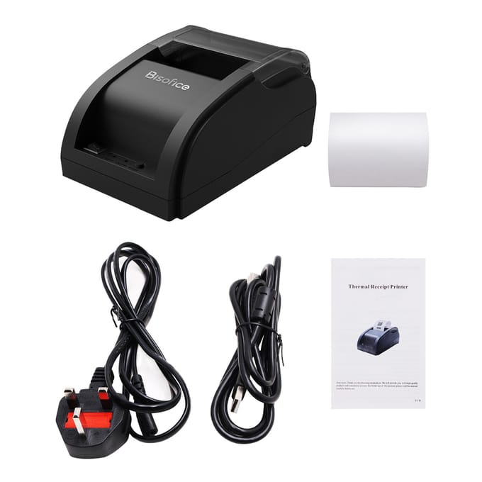 Bisofice Desktop 58 mm thermische bonprinter Bekabelde barcodeprinter USB-aansluiting met 1 rol EU-1