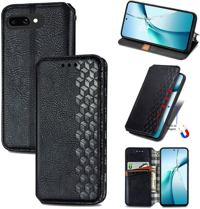 Luxe PU Lederen Ruitpatroon Wallet Case + Glas Screenprotector voor Google Pixel 9a _ Zwart