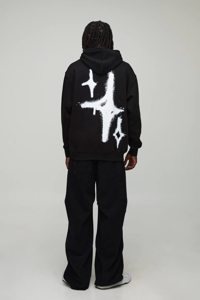 Zwarte oversized graffiti spray cross grafische hoodie | Black | Size Medium