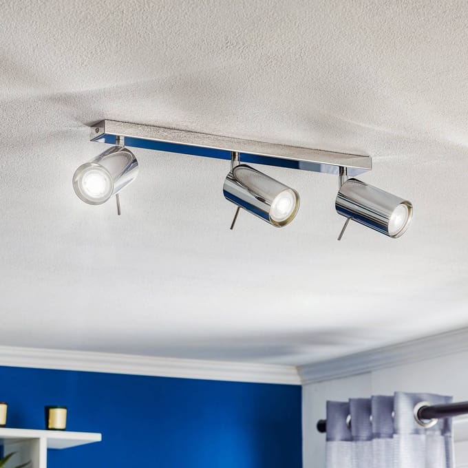 SOLLUX LIGHTING Plafondspot Round, chroom, 3-lamps lineair