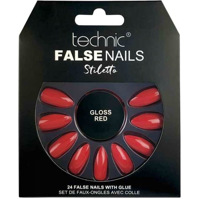 Technic False Nails Stiletto Gloss Red 24 st