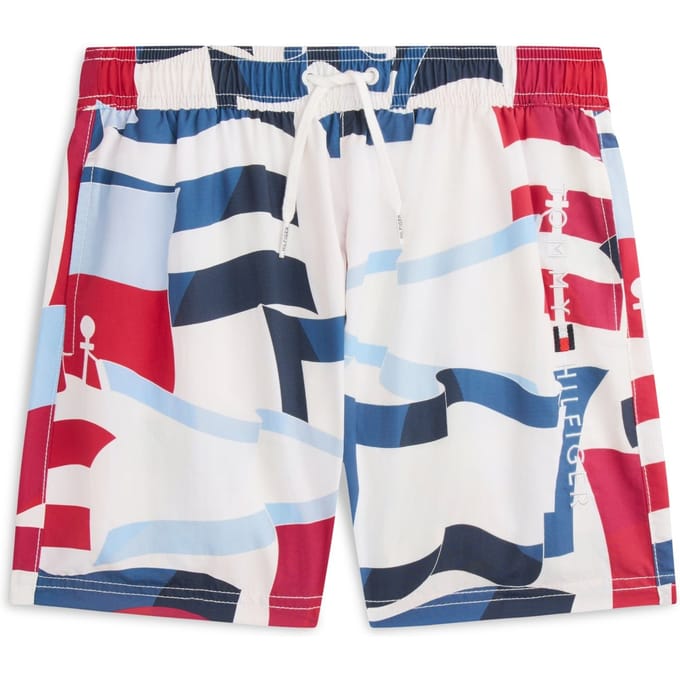 Tommy Hilfiger Boys Medium Drawstring Shorts Vintage Flags Ivory Petal Größe: 12-14 | Bademode Outlet | kids | Weiß