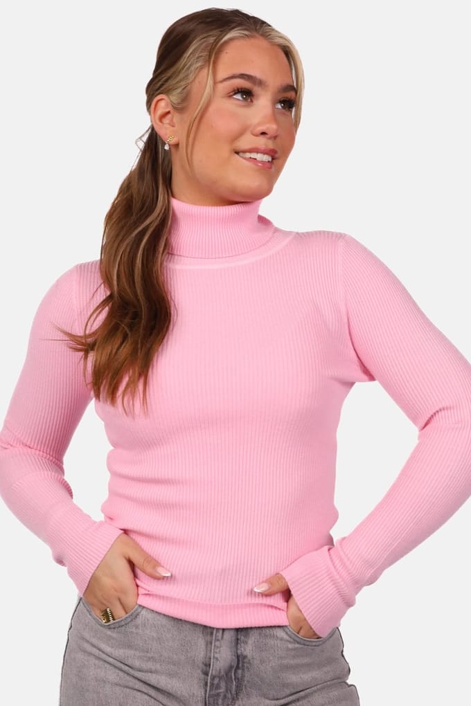 Getdrezzed Top - Maat: M/L - Coltrui met ribstructuur roze