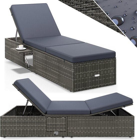 Casaria Ligbed - Verstelbaar Klaptafel Polyrattan 200x58 - Antraciet