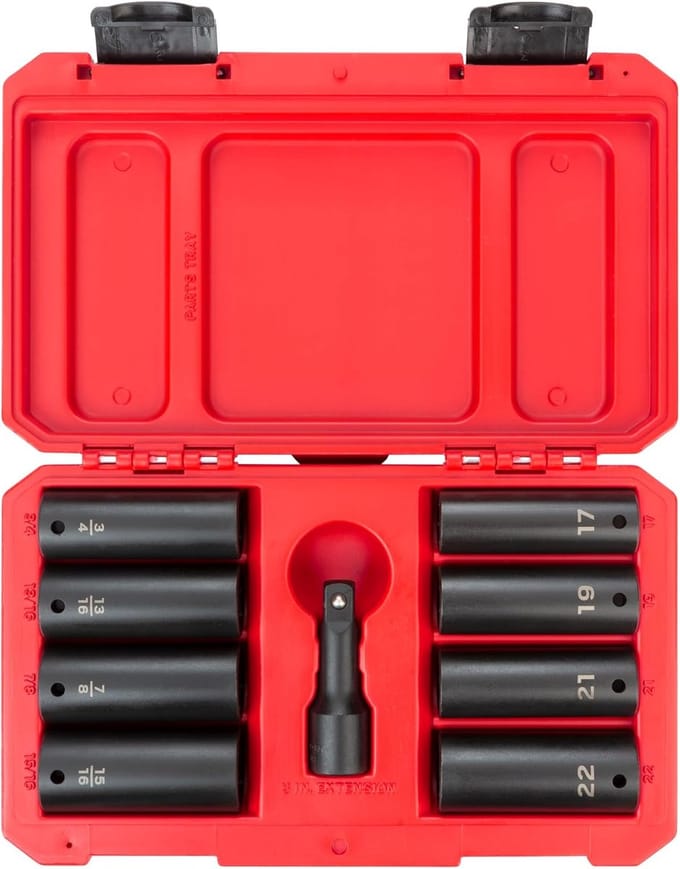Slagsleuteldoppen Set 1/2 Inch Aandrijving 9-Delig Zware Kwaliteit