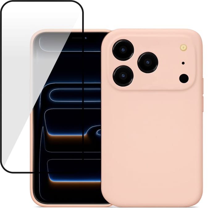 Hoesje geschikt voor iPhone 17 Pro - Screenprotector Volledig Dekkend Glas - Mat Back Case Roze