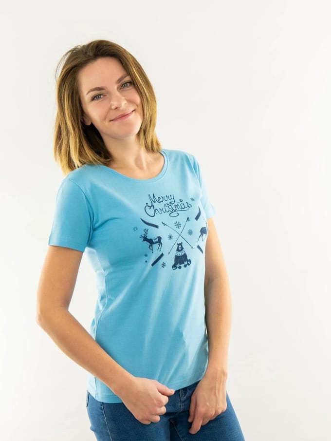 Dames T-shirt Jm Kerst Blauw 2xl - M