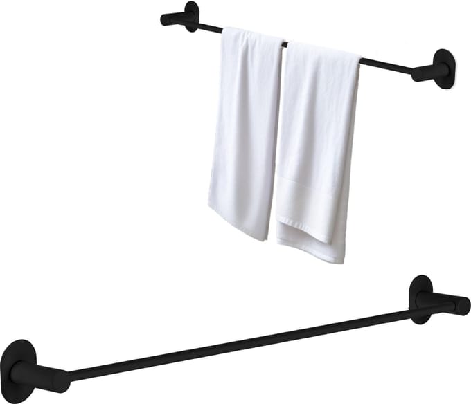 Laveo Miri Serie - Handdoekhouder - 61cm - Zwart Mat - Zelfklevend & Schroefmontage