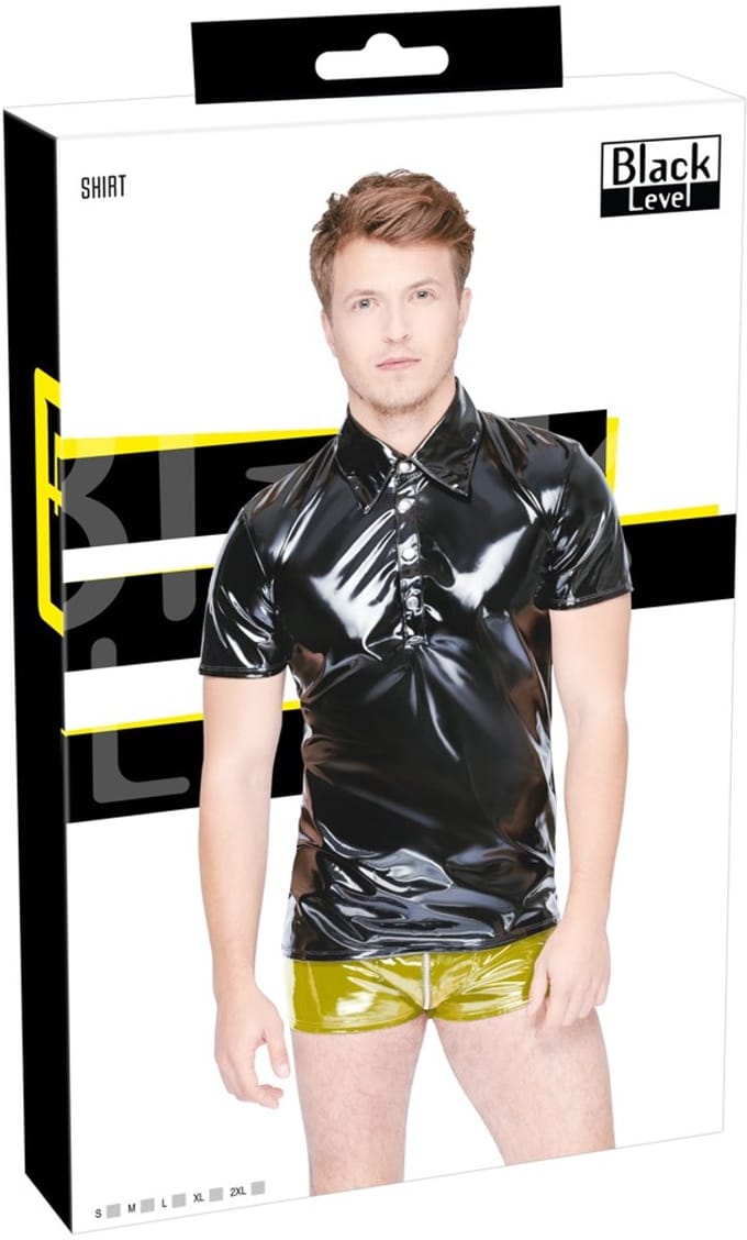Vinyl Lak Wetlook Polo Shirt Mannen