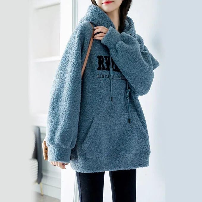 Lente en Herfst Dames Pullover Winter Pluche Dikke Trui met Capuchon Letter Borduurwerk Losse Oversized Jas 2XL roze