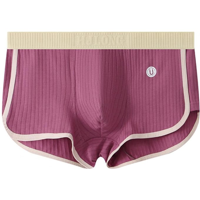 Heren Boxer Ondergoed Mid-rise Elastische Tailleband Patchwork Kleur Shorts Slips U-convex Geribbelde Slips Dagelijkse Kleding XXL pink