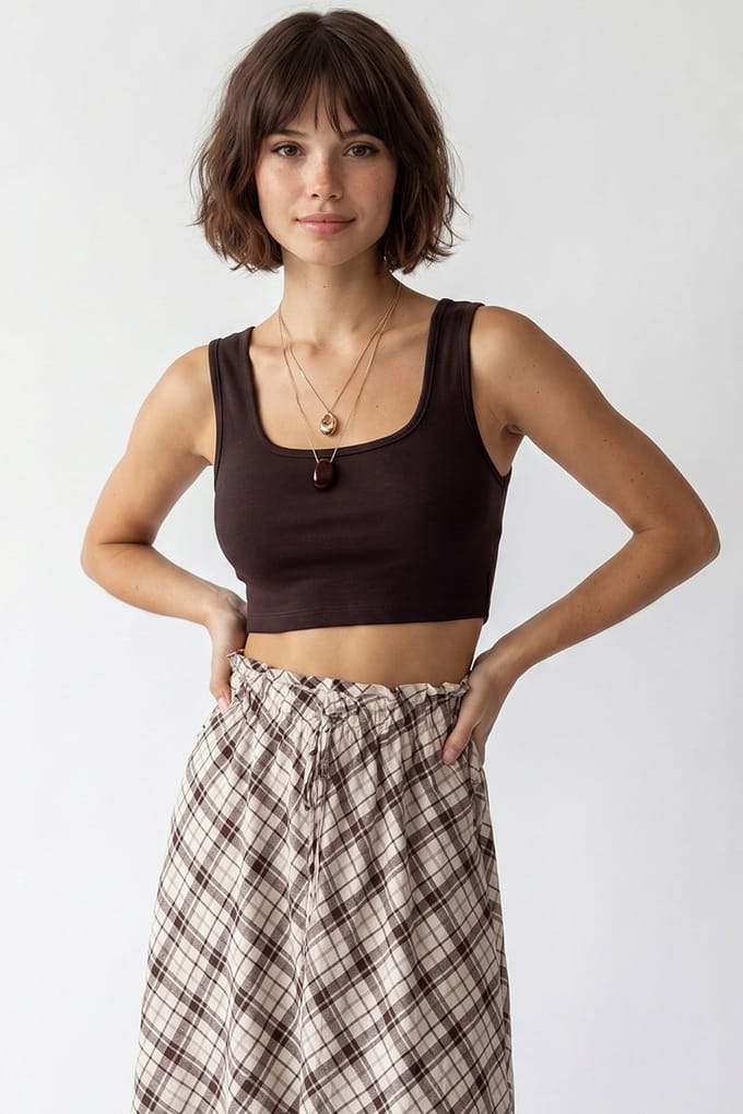 Dames Aansluitende Vierkante Hals Croptop