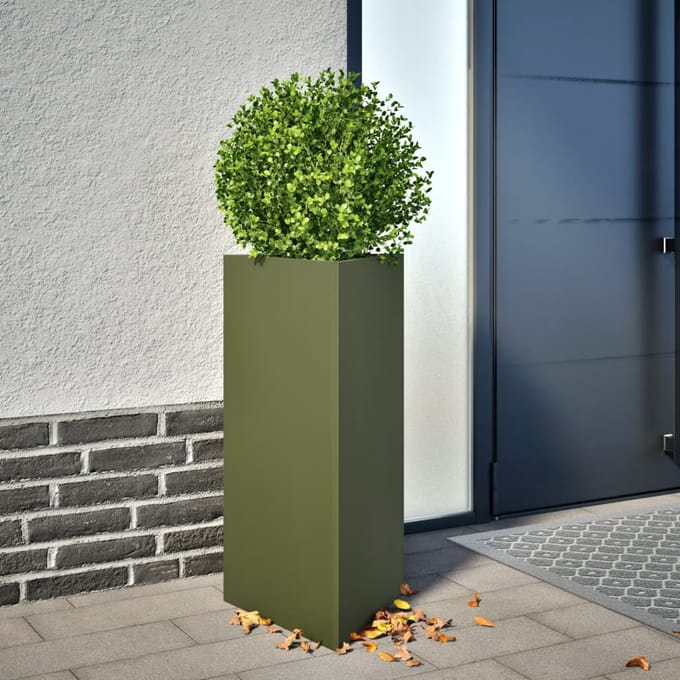 vidaXL - Plantenbak - driehoek - 40x34,5x70 - cm - staal - olijfgroen