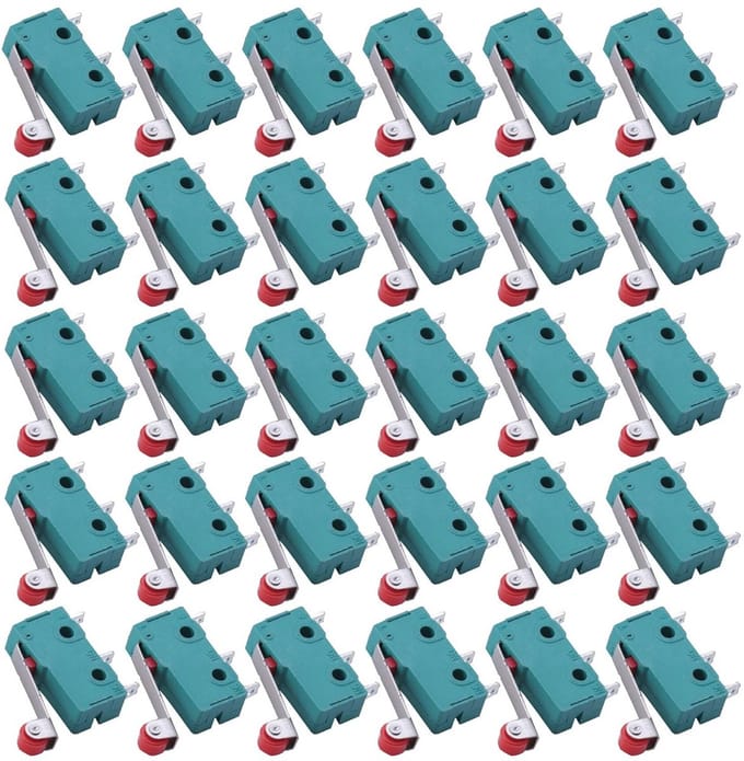 Momentary 3-pin Microswitch met Roller Hendel - 30 Stuks, 250V, 5A SPDT