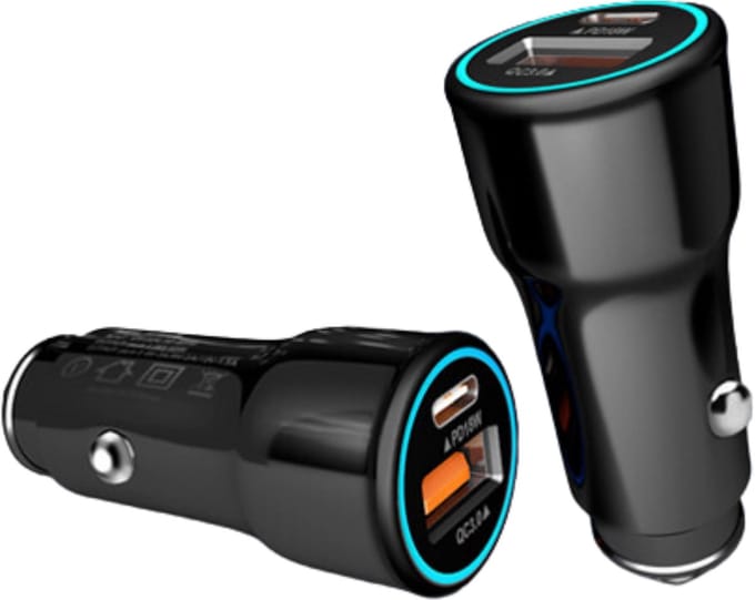 Autolader USB - USB autolader 2 poorten - USB C/3,0 P32 - Auto lader - Auto oplader USB - Zwart