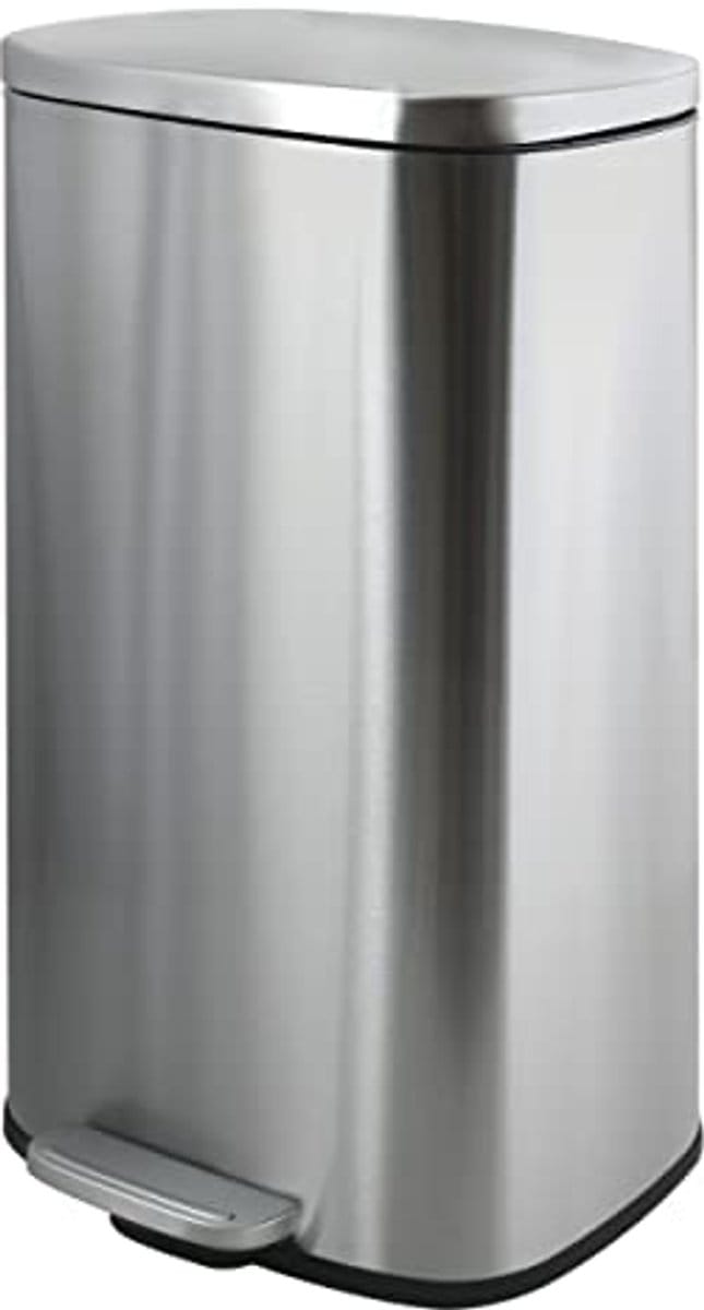 Afvalemmer 50 liter met softclose pedaal - zilver kunststof