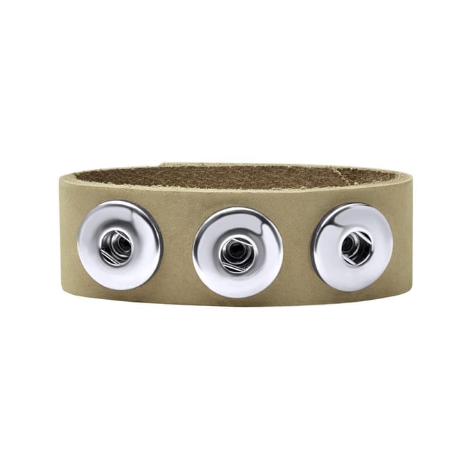 Quiges Dames Leren Armband voor 18mm Drukknopen/Chunks Beige 18.5-20.5cm - EBM113