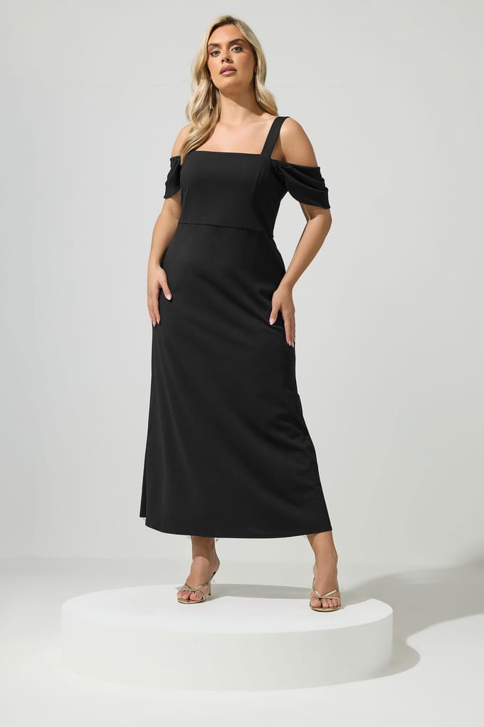 Yours London Zwarte Maxijurk Met Open Schouders Size 38