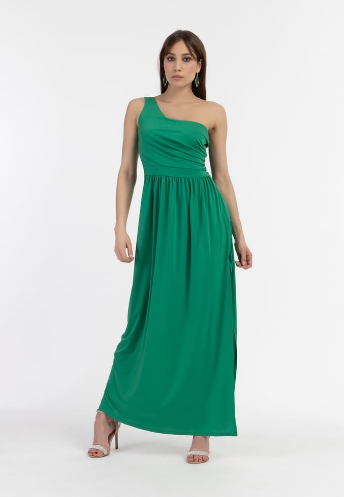 Faina Maxi-jurk met één schouder Dames Bosgroen
