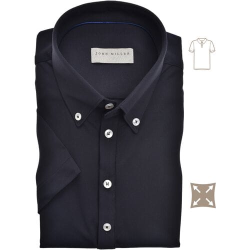 John Miller Polo Slim Casual Button Down Short Sleeve Hyperstretch Zwart / male