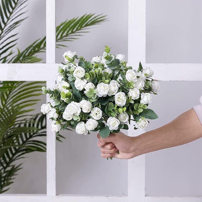 11 hoofden eucalyptus kleine roos woondecoratie bruiloft decoratie kunstbloem plastic bloem paars