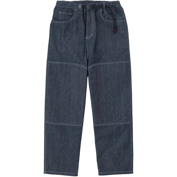 Katoenen Japanse chambray jeans met kniestukken Gramicci