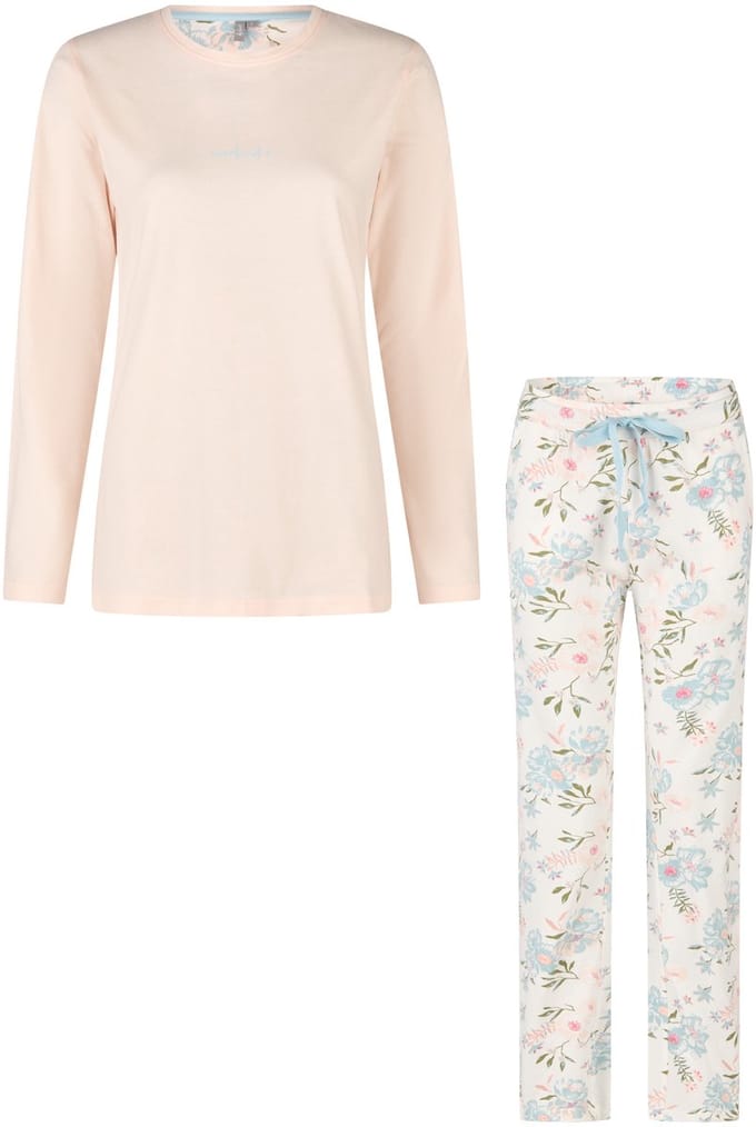 By Louise Dames Pyjama Set Lang Roze/Wit Gebloemd - Maat S