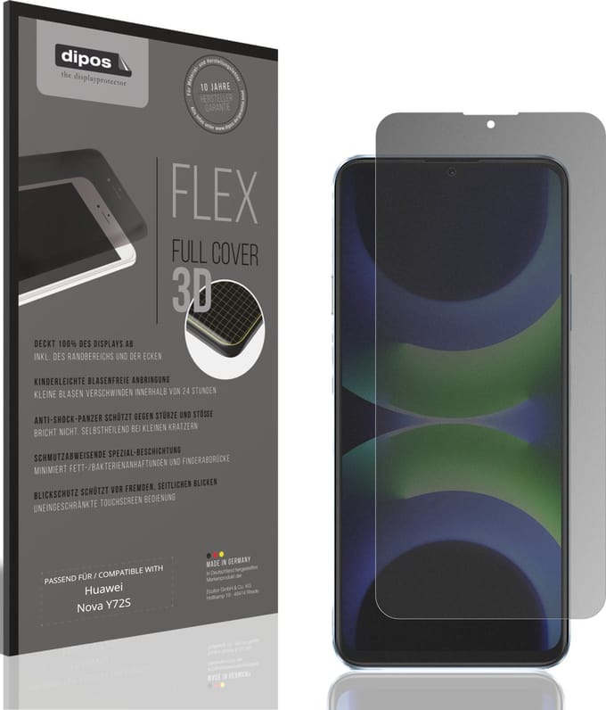 dipos FLEX – Matte Privacy Screenprotector geschikt voor Huawei Nova Y72S | Volledige Schermbescherming | Case-Friendly