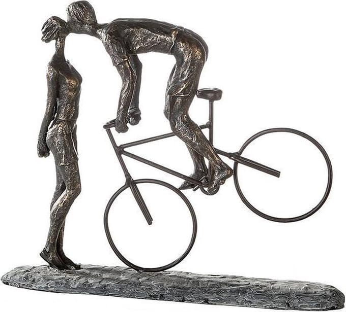 Beeld - Liefde - Kunst - Brons look - 35x31x8.5cm - Fiets - eerste kus
