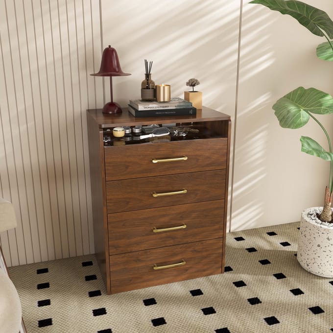 Wishdor - Kaptafelset - 3-In-1 Ontwerp - Opklapbare Spiegel - Compact - MDF - Walnootkleur