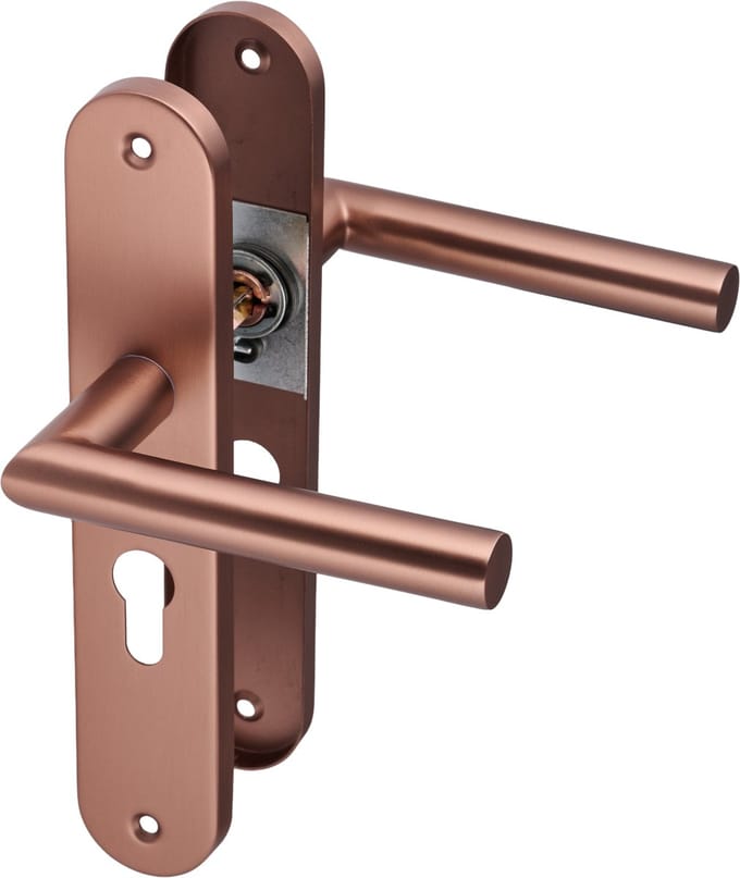 Ostiumhome® Ferrano - Deurbeslag - Deurklink op Rond Schild - Met Cilindergat - PC 55mm - Mat Koper - Complete Set
