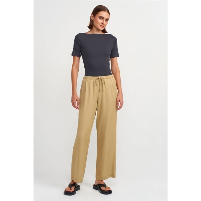 Dames Wijde Tencel Broek met Touwtje in de Taille