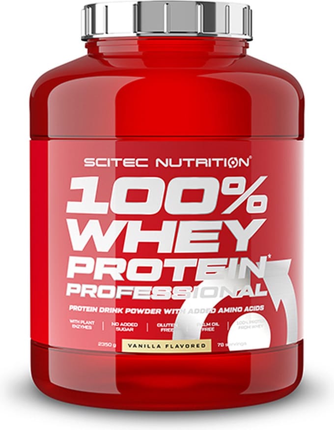 Scitec Nutrition - 100% Whey Protein Professional - With Extra Key Aminos and Digestive Enzymes - 2350 g - Vanilla - Vanille