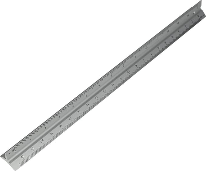 Hofftech Driekantige aluminium schaallat - 6 schaalverdelingen - 300 mm - multifunctioneel en duurzaam