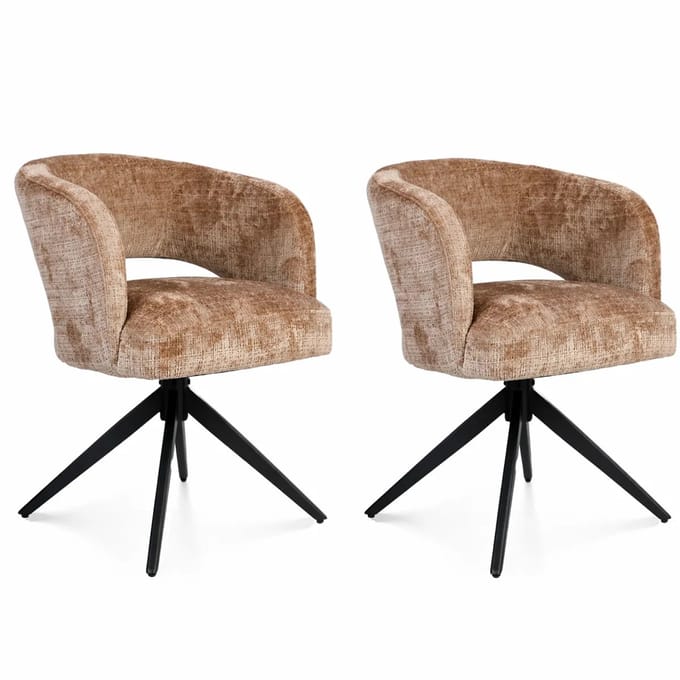 Eetkamerstoel Demi | Cinnamon | Poot Black | Met armleuning - eetkamerstoelen set van 2