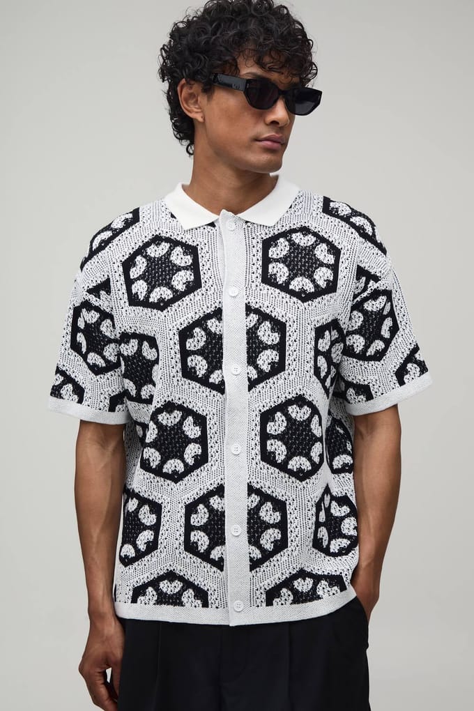 Ontspannen Gehaakte Tapijt Gebreid Overhemd | Black | Size Small