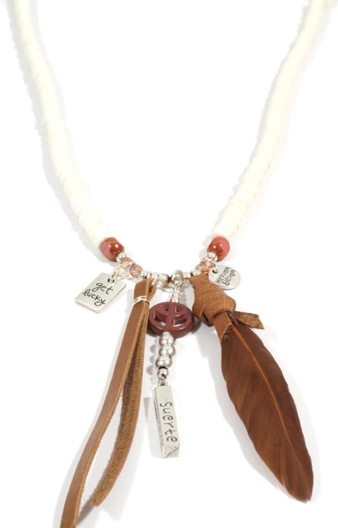 Heaven Eleven dames Ketting fimo - wit - veer - peace