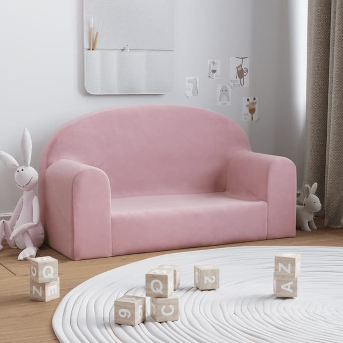 vidaXL - Kinderbank - 2-zits - zacht - pluche - roze