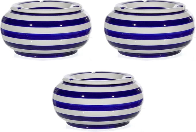 Stormasbak - 3x - blauw/wit - rond - terras asbak - 23 cm - keramiek